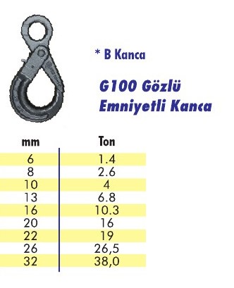 G100 Gözlü Emniyetli Kanca