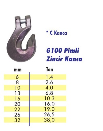 G100 Pimli Zincir Kancası