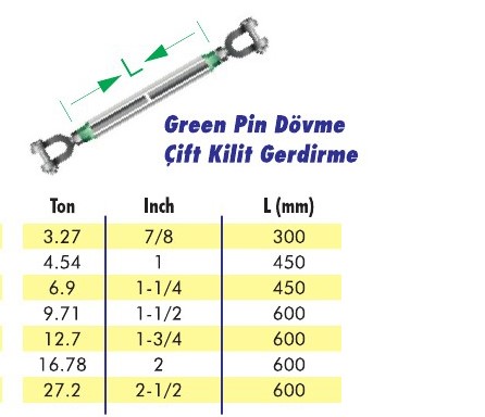 Green Pin Dövme Çift Kilit Gerdirme